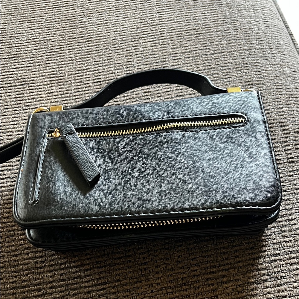 Madison West Black Clutch with Gold Accents